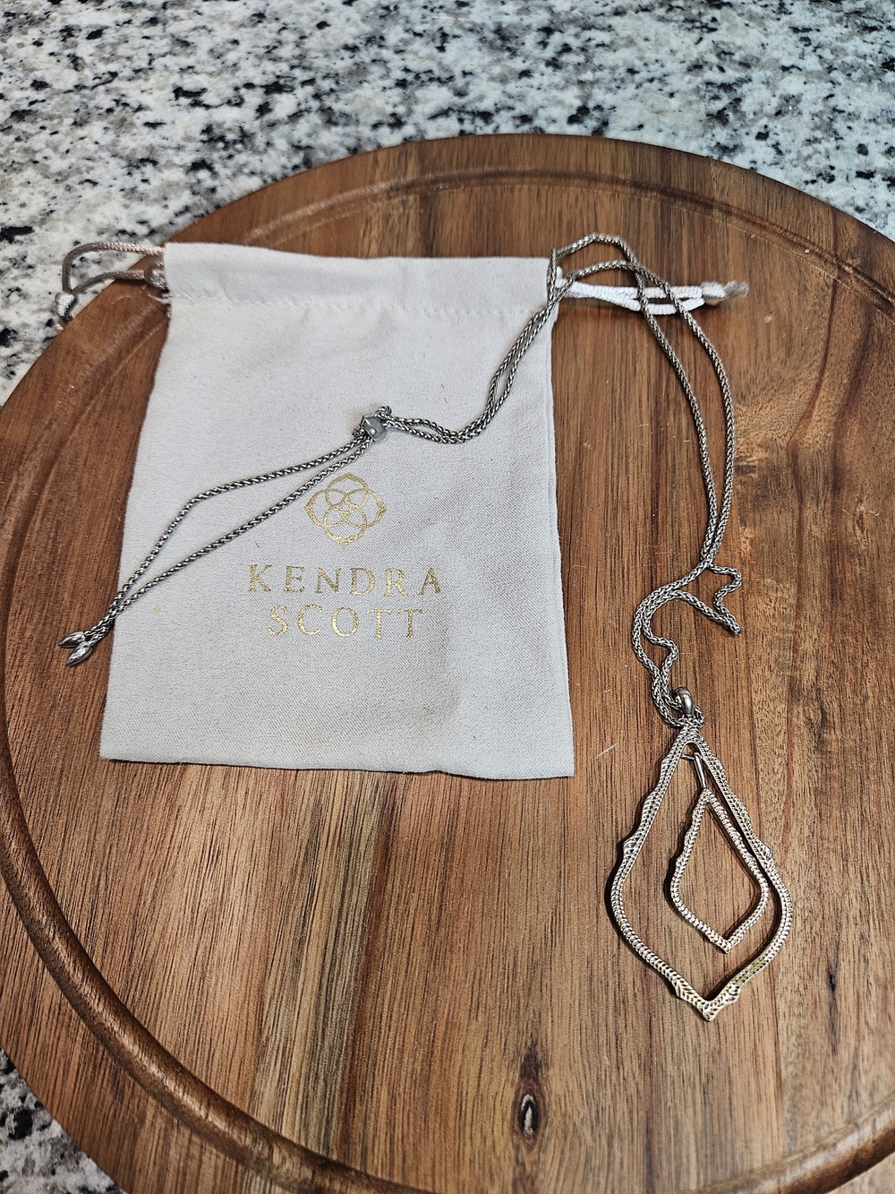 Kendra Scott Silver Tone Nested Teardrop Adjustable Pendant Necklace